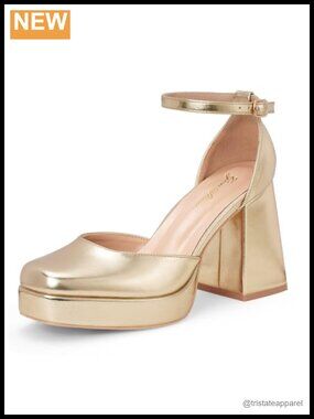 Women's Platform Chunky Heel Pumps Square Toe Ankle Strap Dress Shoes
